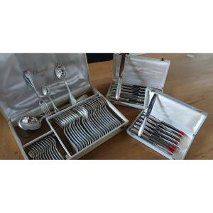 Christofle Cutlery Set Model "ruban Coisé" 61 Pieces In Box