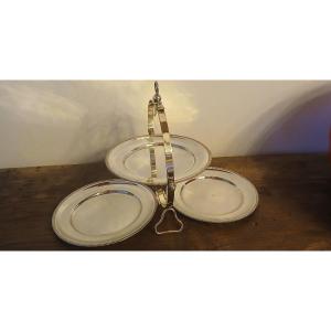 Serviteur 3 Plateaux En Métal Argenté Pour Mignardises Où Gateaux Apéritif