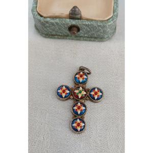 Cross Pendant In Silver And Bressans Enamels