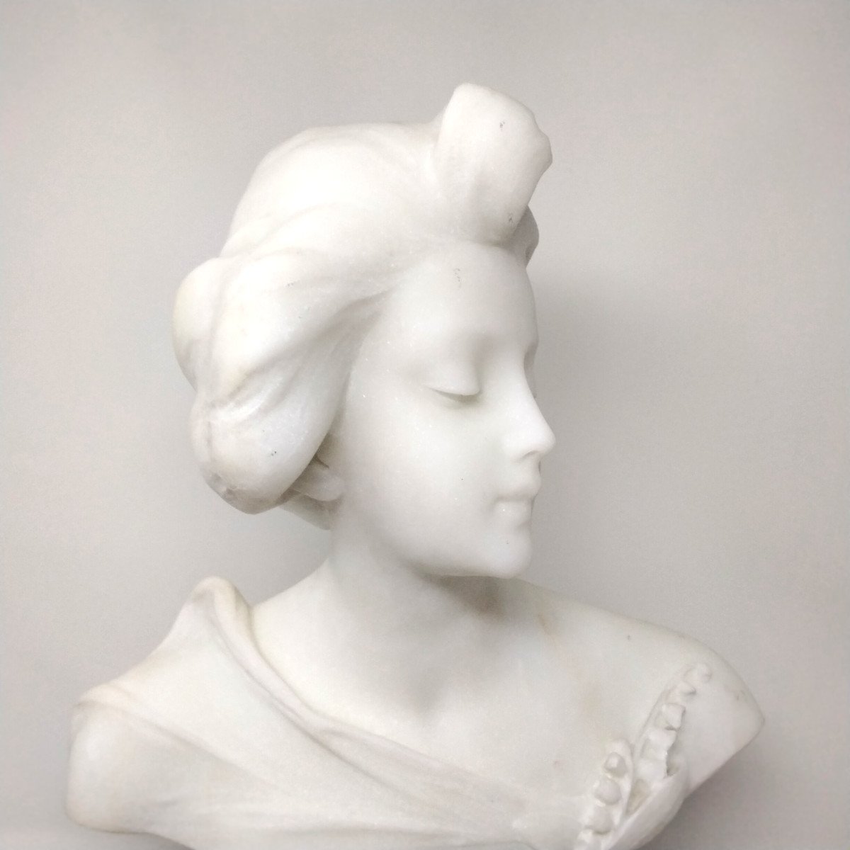 Carrara Marble Bust Maiden Of May Art Nouveau-photo-2