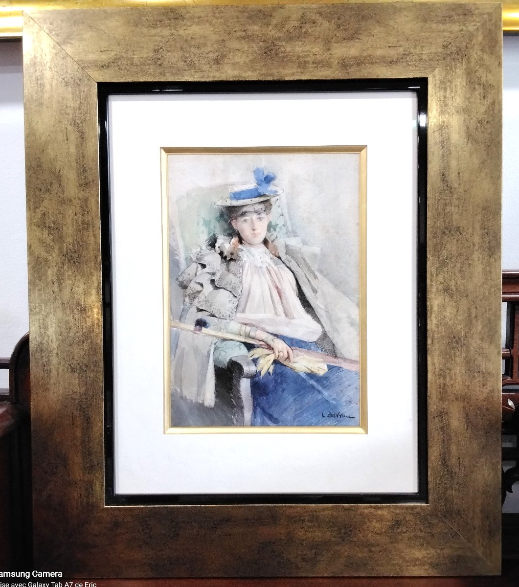 Watercolor Of Marquise In An Armchair By Laureano Barrau Bunol