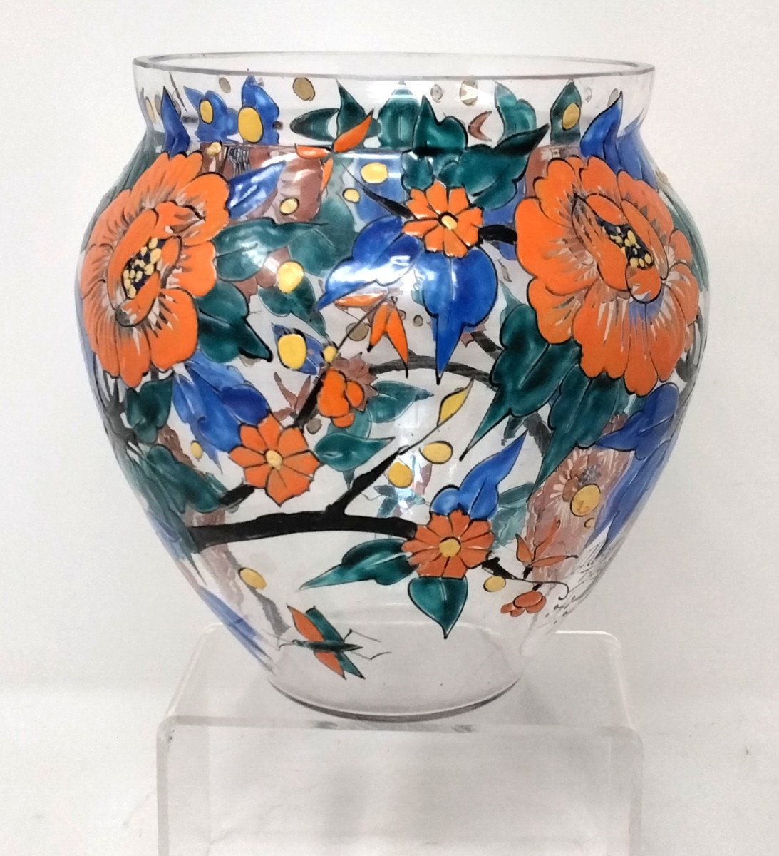 Glass Vase By Adrien Mazoyer With Orange Flowers-photo-3