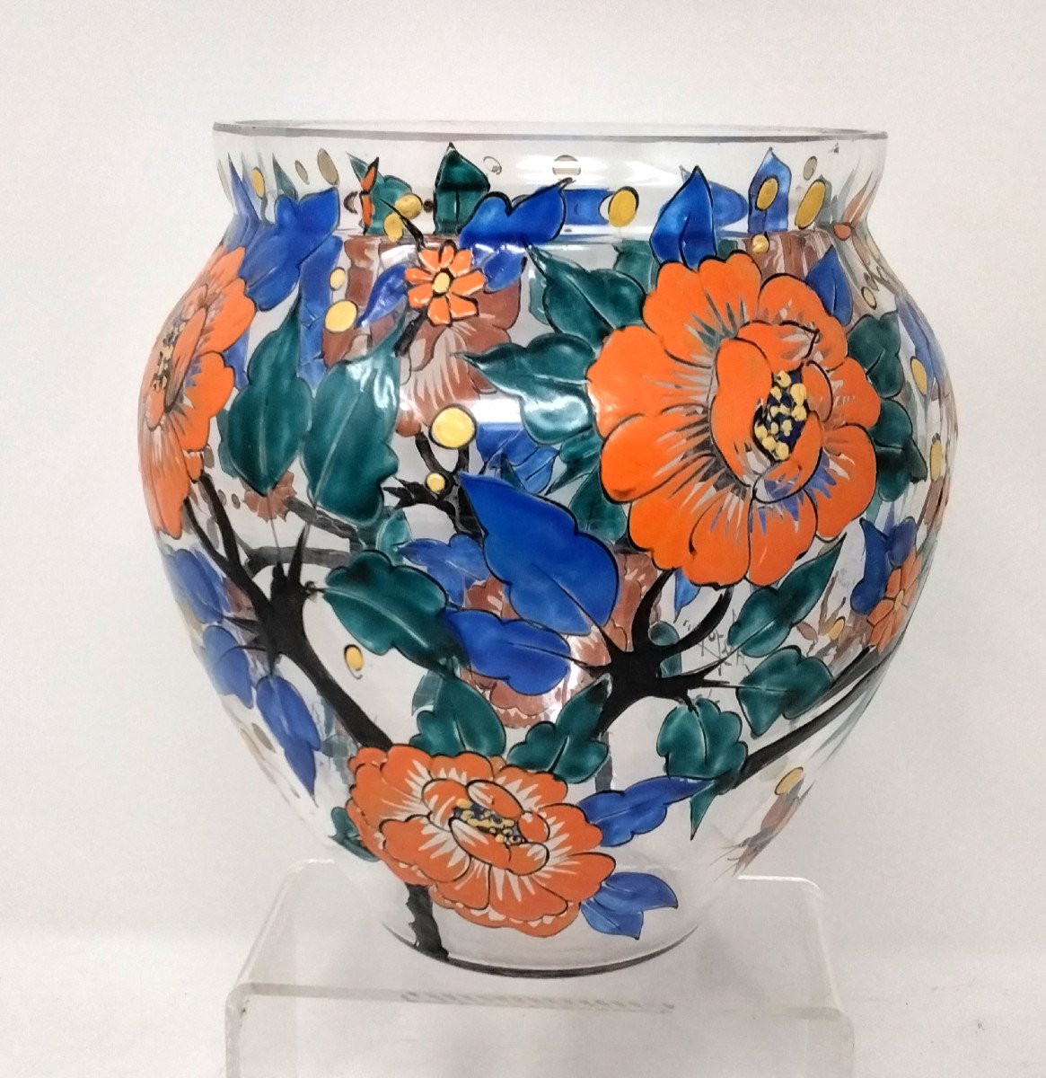 Glass Vase By Adrien Mazoyer With Orange Flowers-photo-4