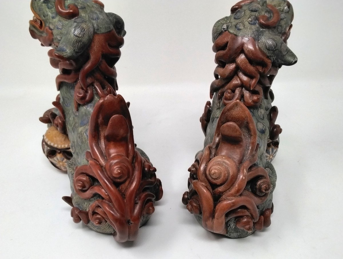 Pair Of Porcelain Fô Dogs Viet Nam Indochina-photo-6