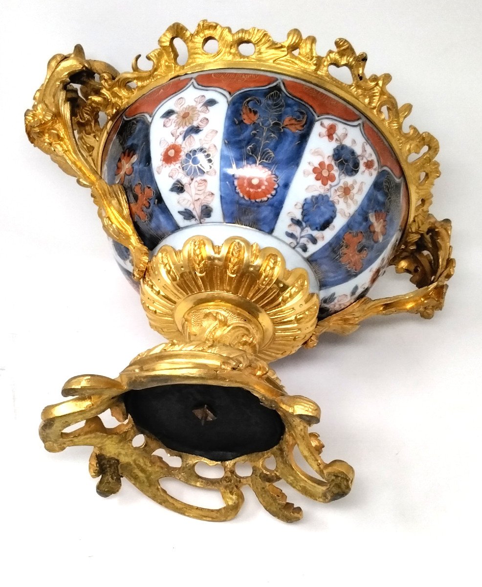 Coupe Porcelaine Arita Japon XIXe Monture Bronze Doré Louis XV-photo-2