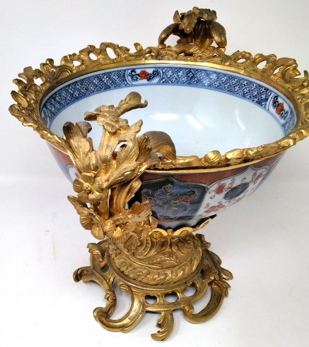 Coupe Porcelaine Arita Japon XIXe Monture Bronze Doré Louis XV-photo-4