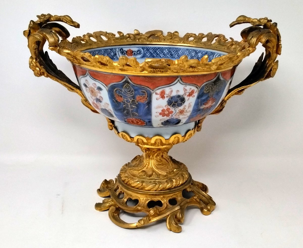 Coupe Porcelaine Arita Japon XIXe Monture Bronze Doré Louis XV