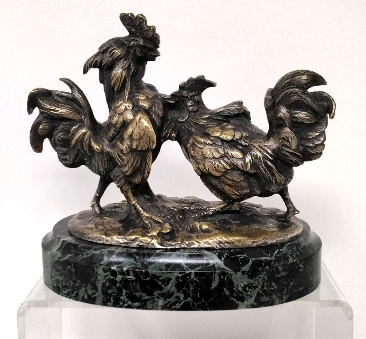 Small Bronze By Auguste Cain Cockfight