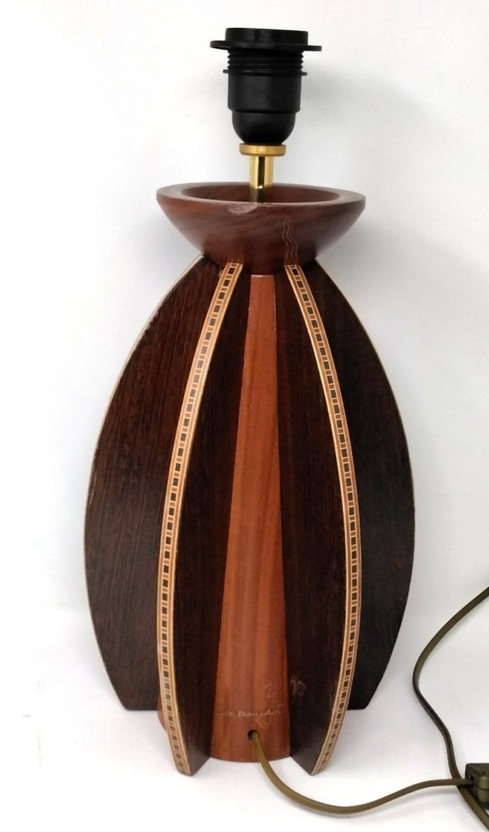 Wooden Lamp Base From Maison “le Dauphin” Vintage 1970s