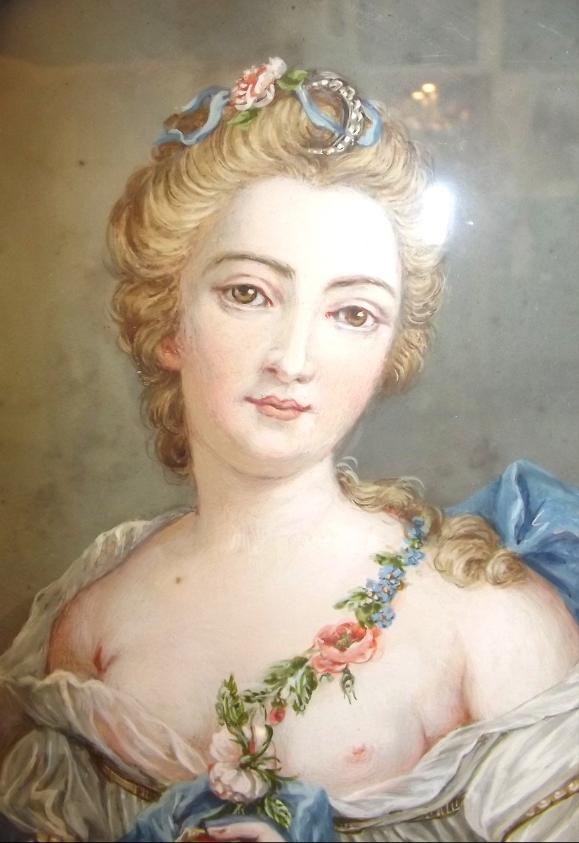 Gouache Painting On Vellum 18th Century Golden Wood Frame Marie Victoire De Noailles-photo-4