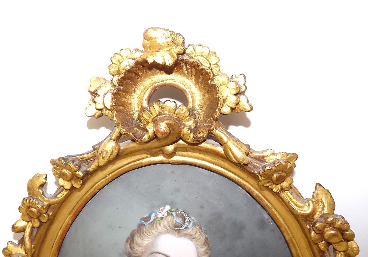 Gouache Painting On Vellum 18th Century Golden Wood Frame Marie Victoire De Noailles-photo-1