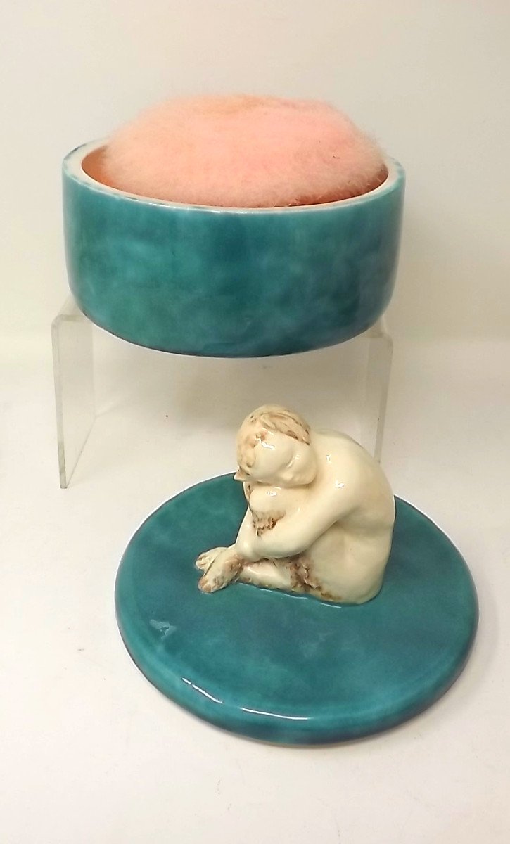 Porcelain Powder Box With Faun Female By René Meynial -photo-1