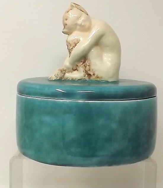 Porcelain Powder Box With Faun Female By René Meynial 