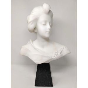 Carrara Marble Bust Maiden Of May Art Nouveau