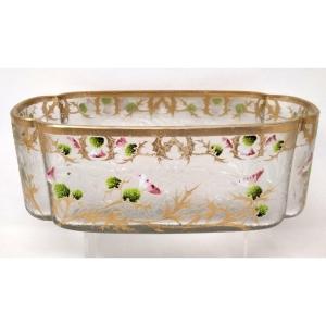 Gilded Enameled Crystal Quadrilobed Planter Cup Clear Legras Acid