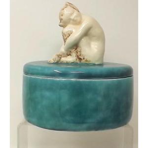 Porcelain Powder Box With Faun Female By René Meynial 