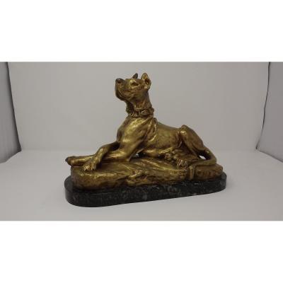 Dogue Couché Doré Bronze By Thomas Cartier (1879-1943)