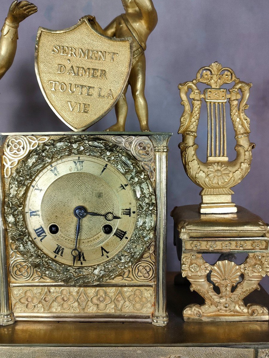 Empire Gilt Bronze Clock Of Love-photo-3