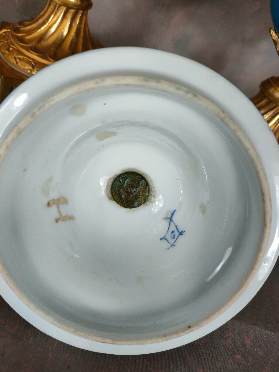 Pair Sevres Vase Gilt Bronze Pot Pourri-photo-3