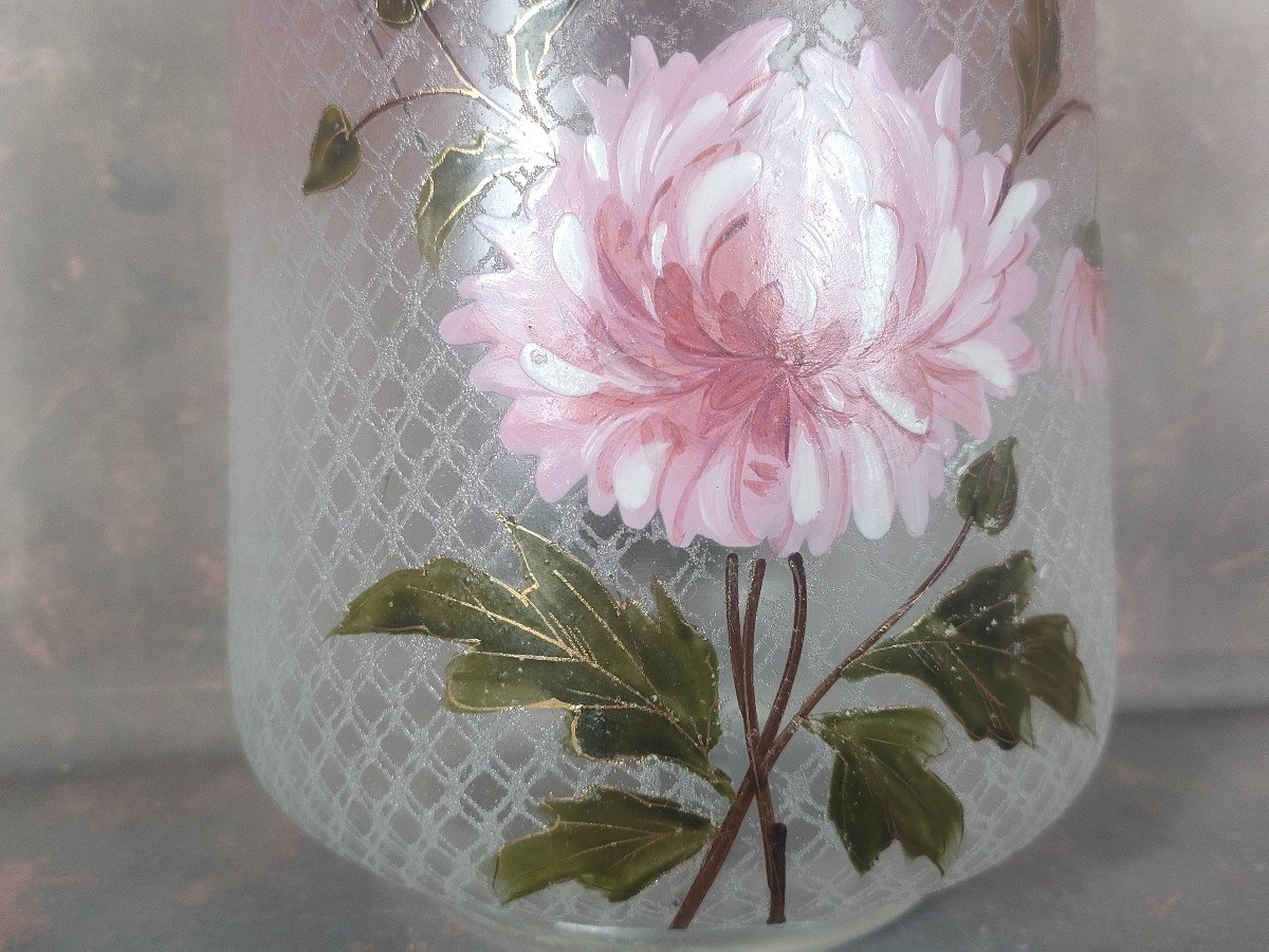 Enameled Biscuit Bucket With Dahlia Flower Gilt Bronze-photo-2