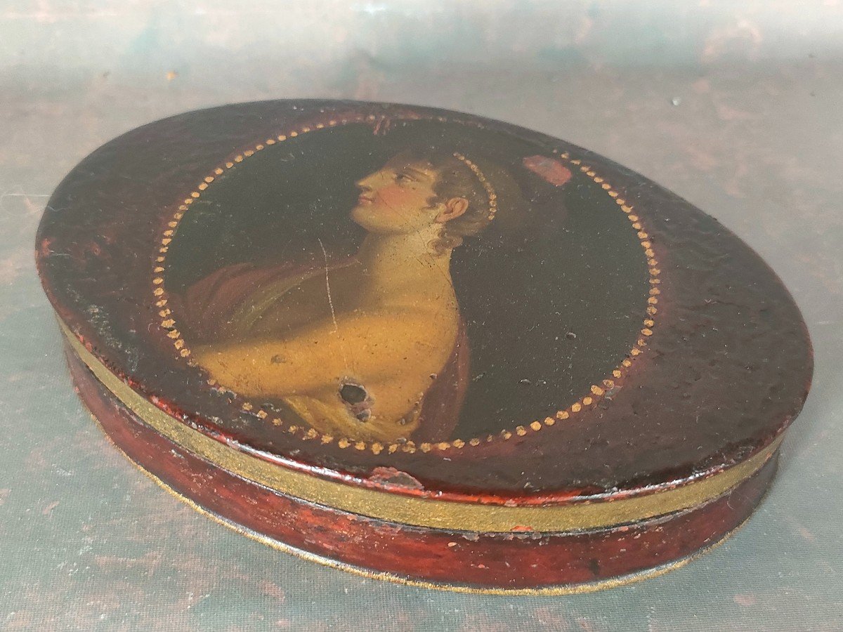 Tole Box Empire Period Antique Portrait-photo-3