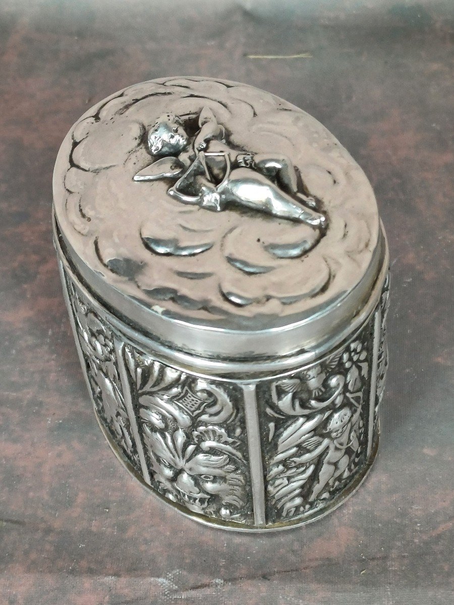 Solid Silver English Snuff Box Neo-renaissance Decor-photo-3