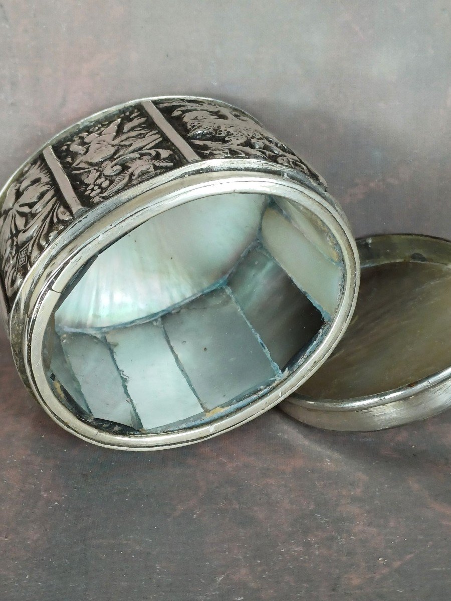 Solid Silver English Snuff Box Neo-renaissance Decor-photo-4