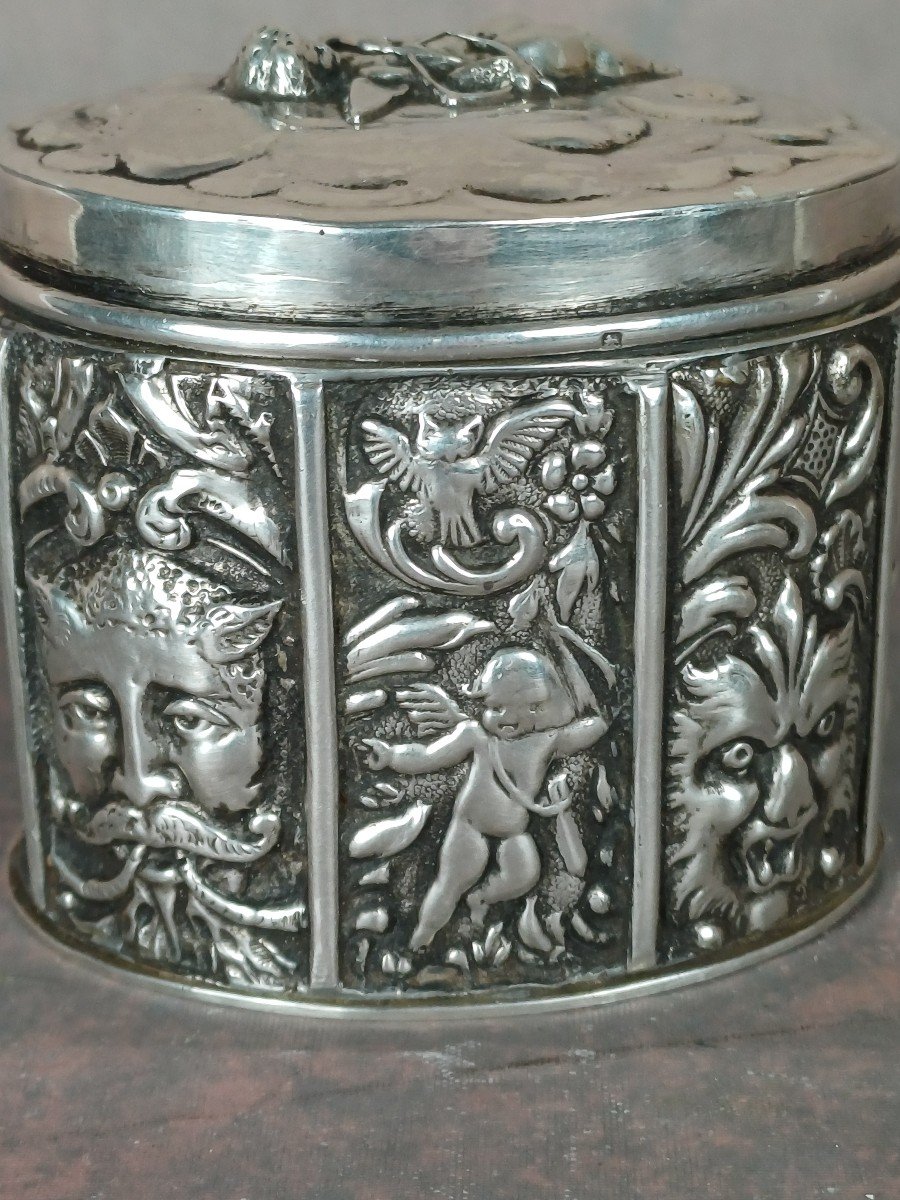 Solid Silver English Snuff Box Neo-renaissance Decor-photo-2