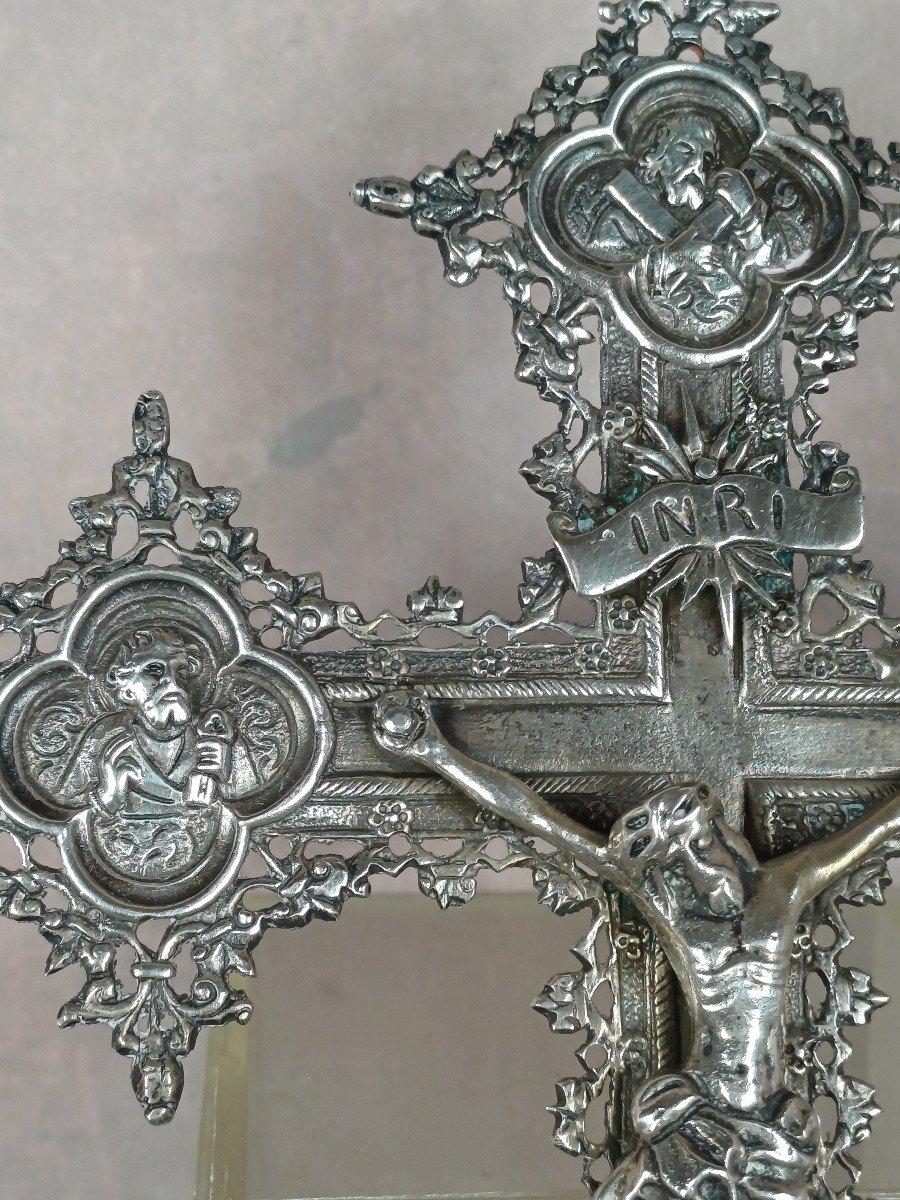 Croix Crucifix Argent Massif Espagnol Style Néo-gothique-photo-3