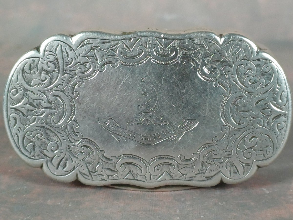 Victorian Sterling Silver Snuff Box Manus Haec Inimica Tyrannis Signed Hamilton Calcutta India -photo-3