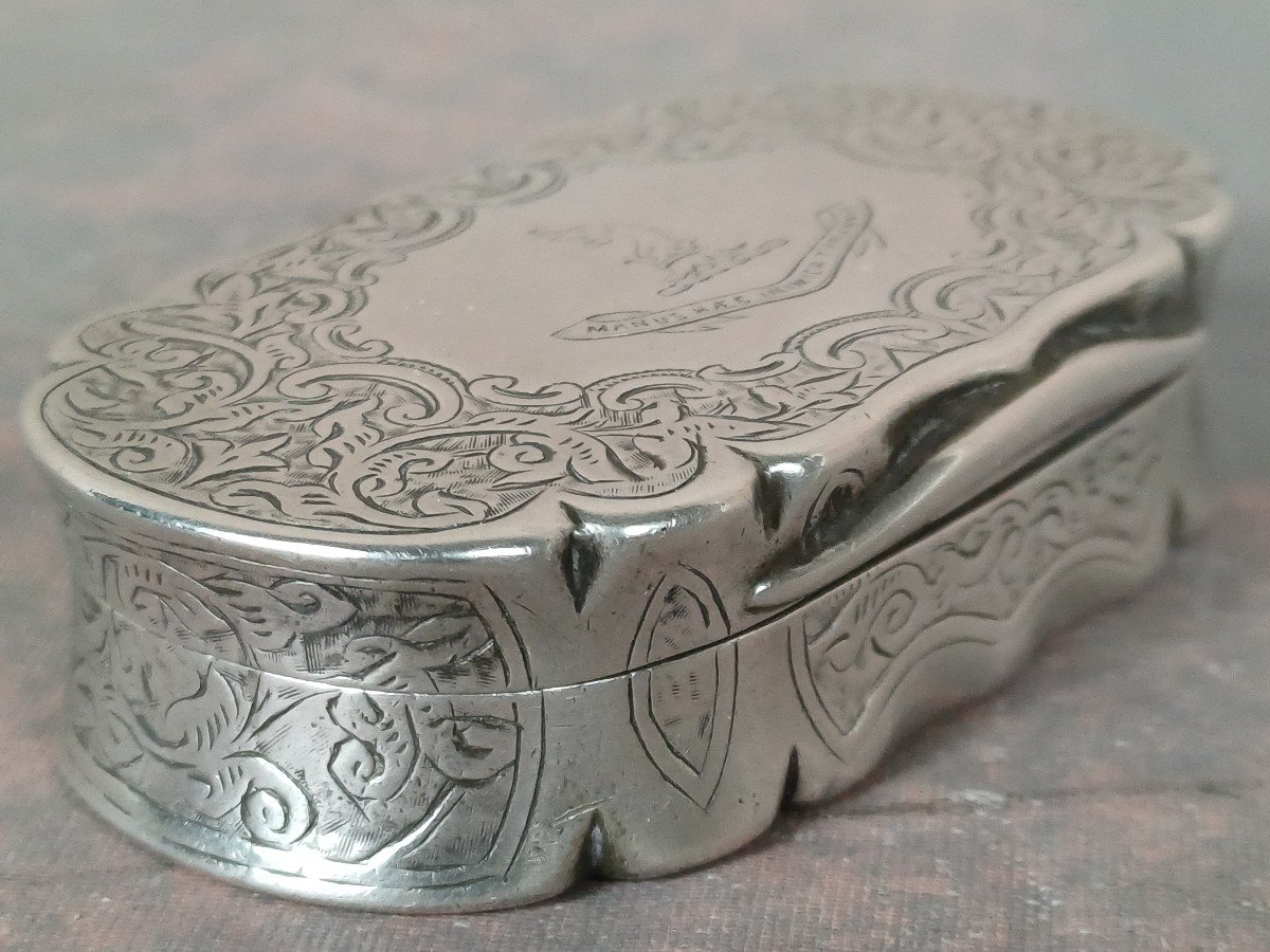 Victorian Sterling Silver Snuff Box Manus Haec Inimica Tyrannis Signed Hamilton Calcutta India -photo-3