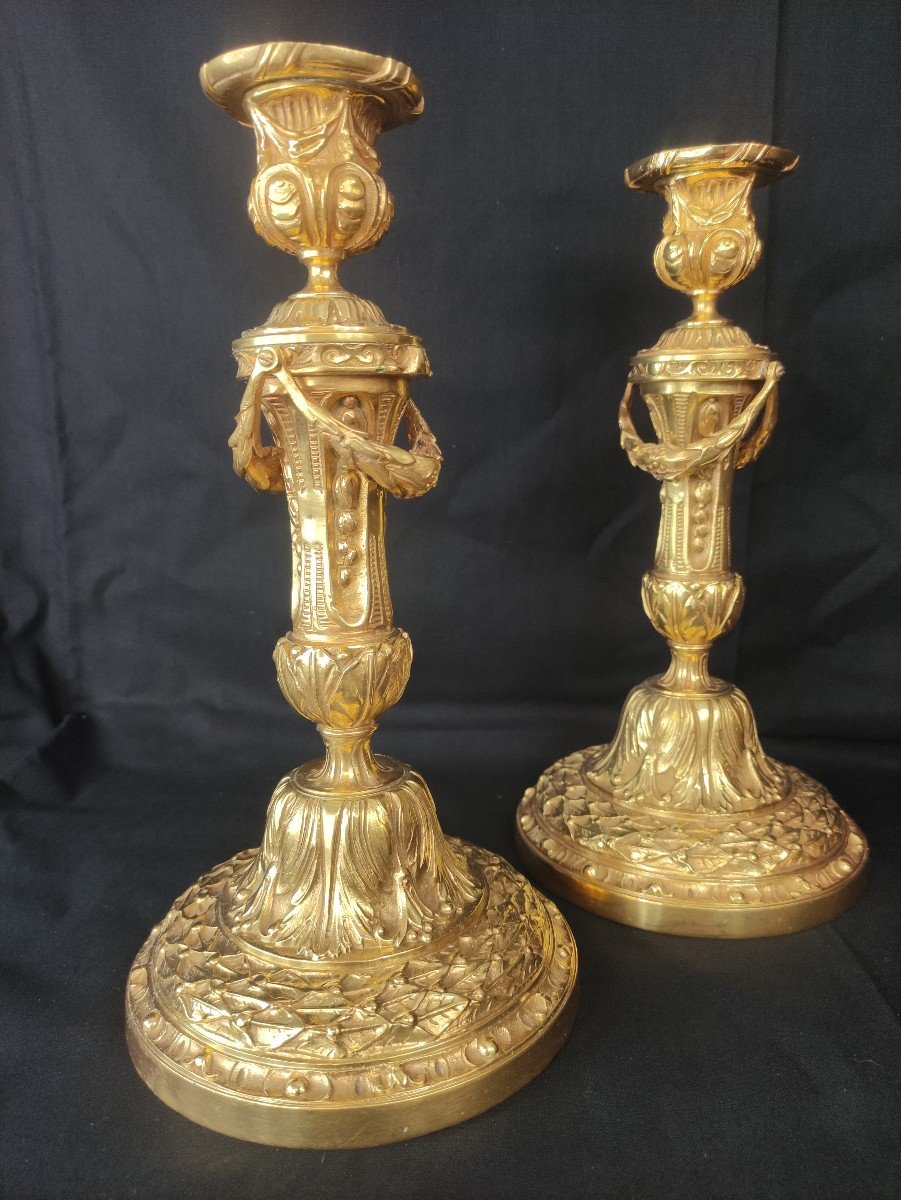 Pair Of Louis Philippe Period Gilt Bronze Candlesticks-photo-2