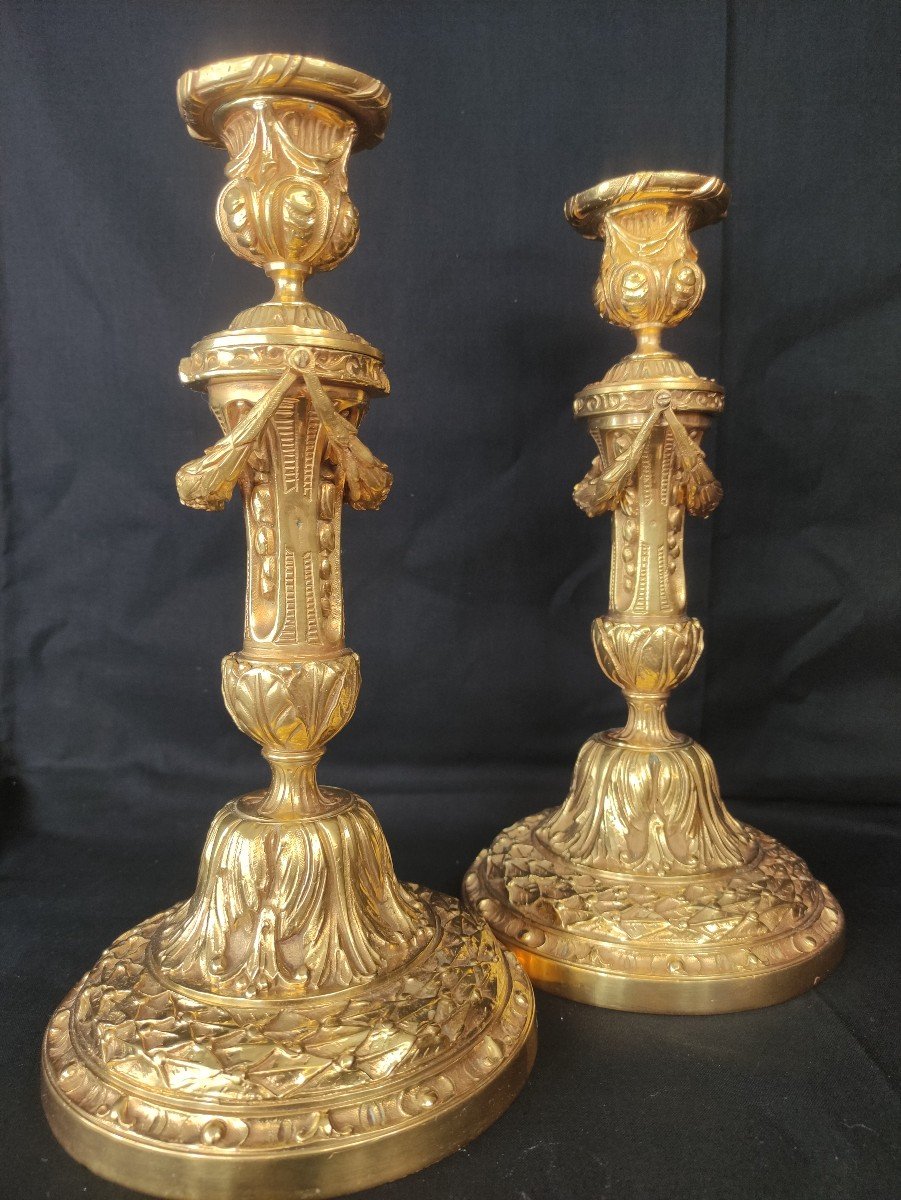 Pair Of Louis Philippe Period Gilt Bronze Candlesticks-photo-3