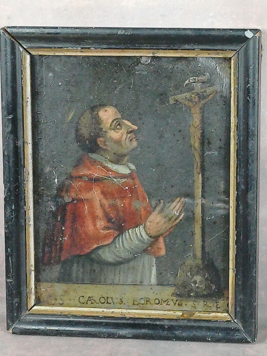 18th Century Copper Painting St Charles Borromeo-photo-2