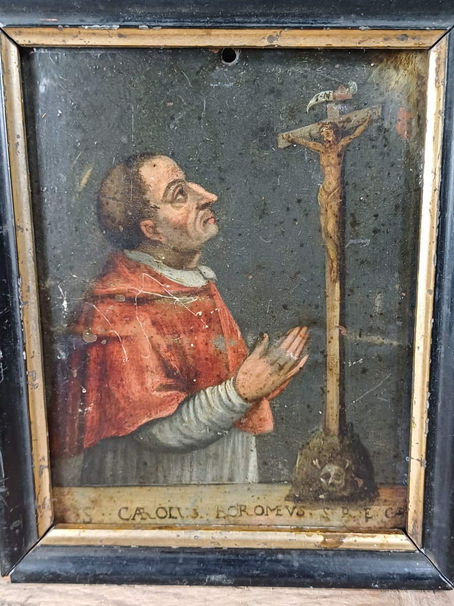 18th Century Copper Painting St Charles Borromeo-photo-4