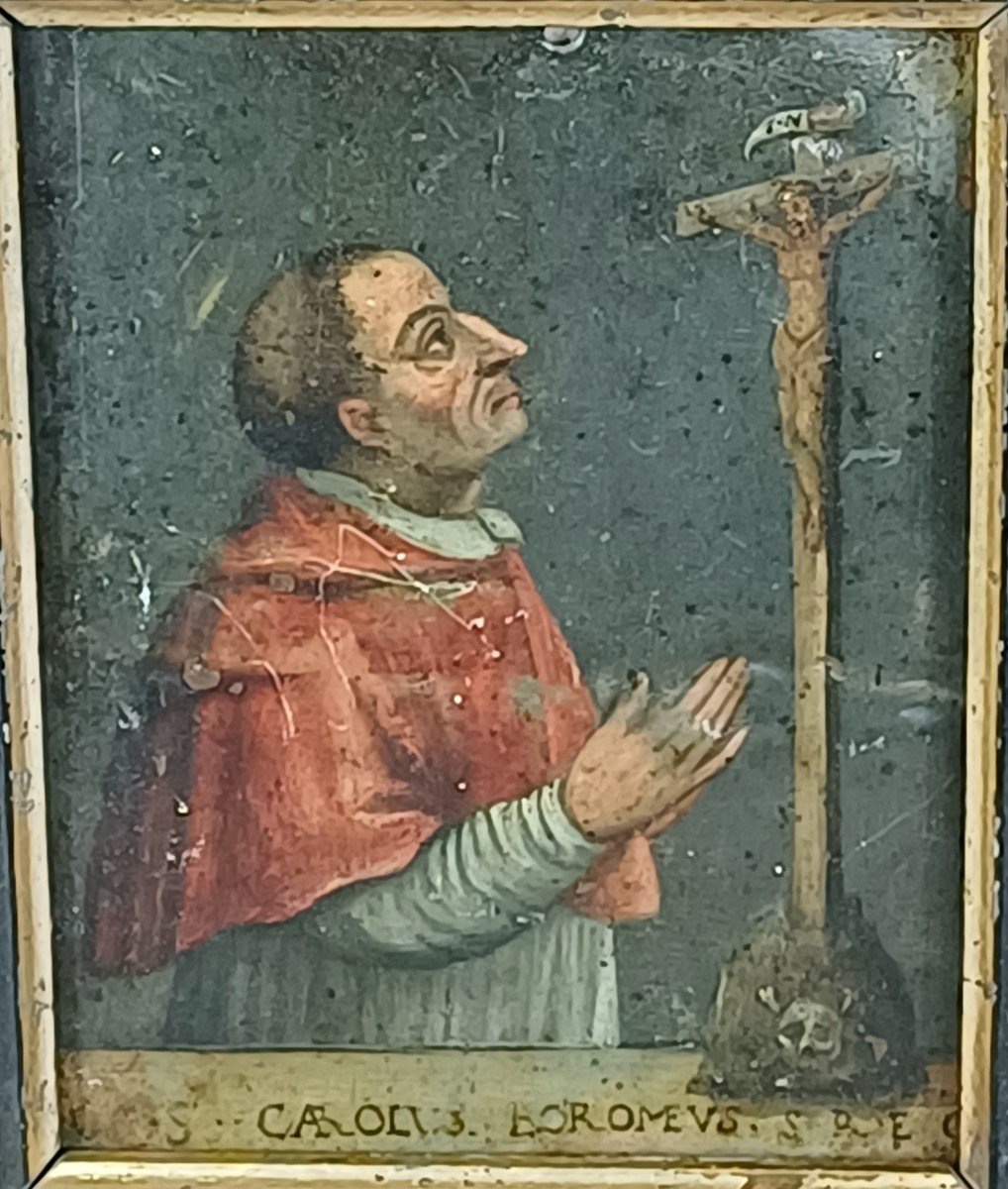 18th Century Copper Painting St Charles Borromeo