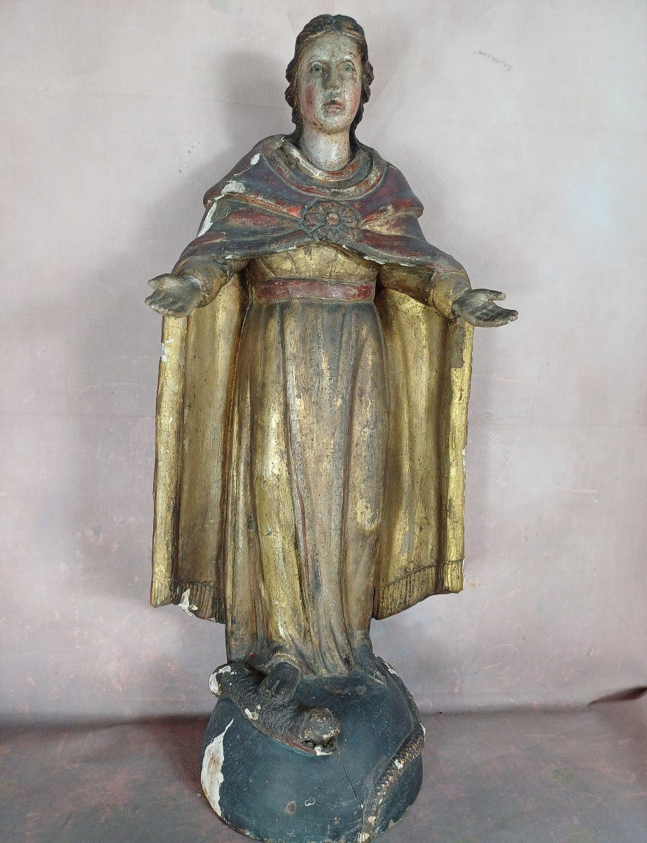 Immacul&eacute;e Conception Vierge 18&egrave;me Bois Dor&eacute; Et Polychrome