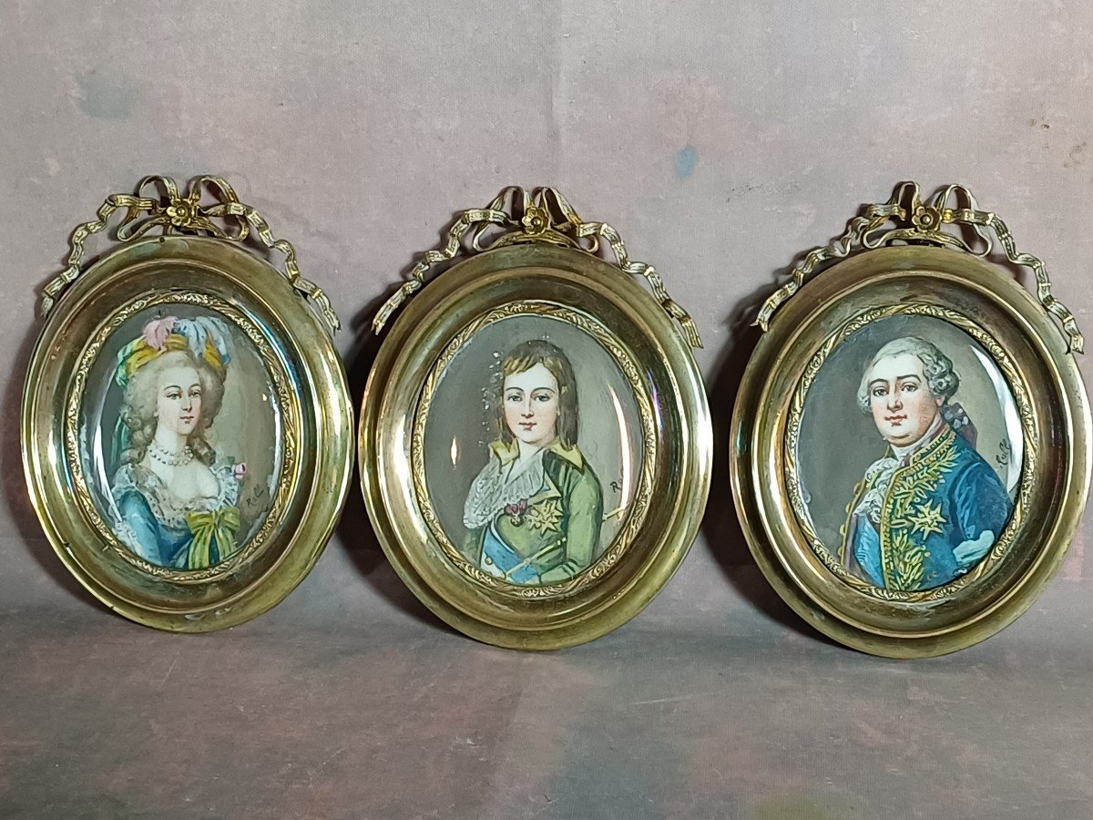 Suite Of 3 Miniatures Louis XVI Marie Antoinette And The Dauphin Louis XVII-photo-3