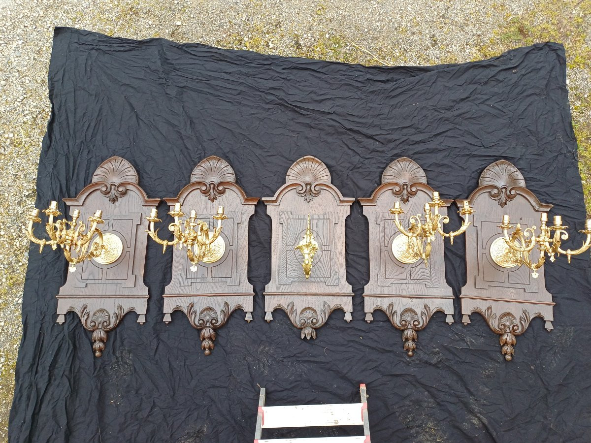 Set Of Candlesticks And Wall Lights Gilded Bronze Chandelier For Church Castle-photo-3