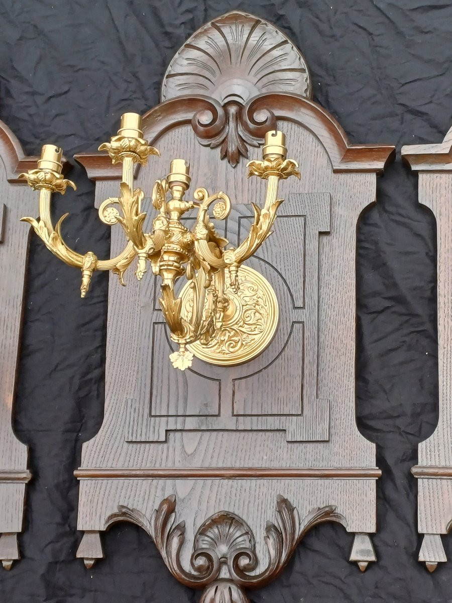 Set Of Candlesticks And Wall Lights Gilded Bronze Chandelier For Church Castle-photo-4