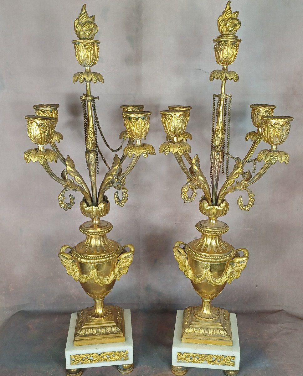 Pair Of Directoire Period Gilt Bronze Candlesticks