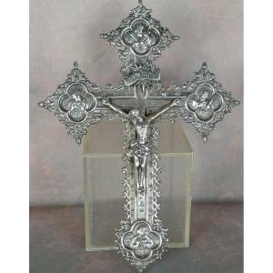 Croix Crucifix Argent Massif Espagnol Style Néo-gothique