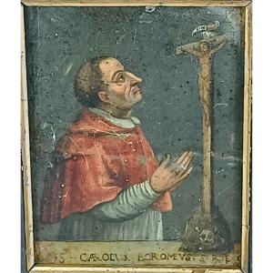 18th Century Copper Painting St Charles Borromeo