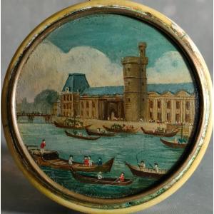 Snuff Box 18th Century Louvre View Of The Seine, Pont Des Arts, Tower 