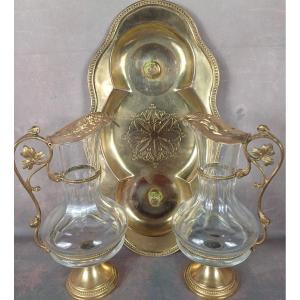 Paire de Burettes d'église cristal et bronze doré