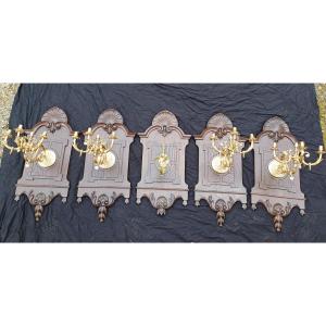 Set Of Candlesticks And Wall Lights Gilded Bronze Chandelier For Church Castle