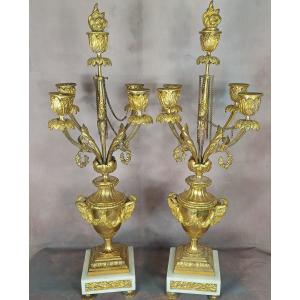 Pair Of Directoire Period Gilt Bronze Candlesticks