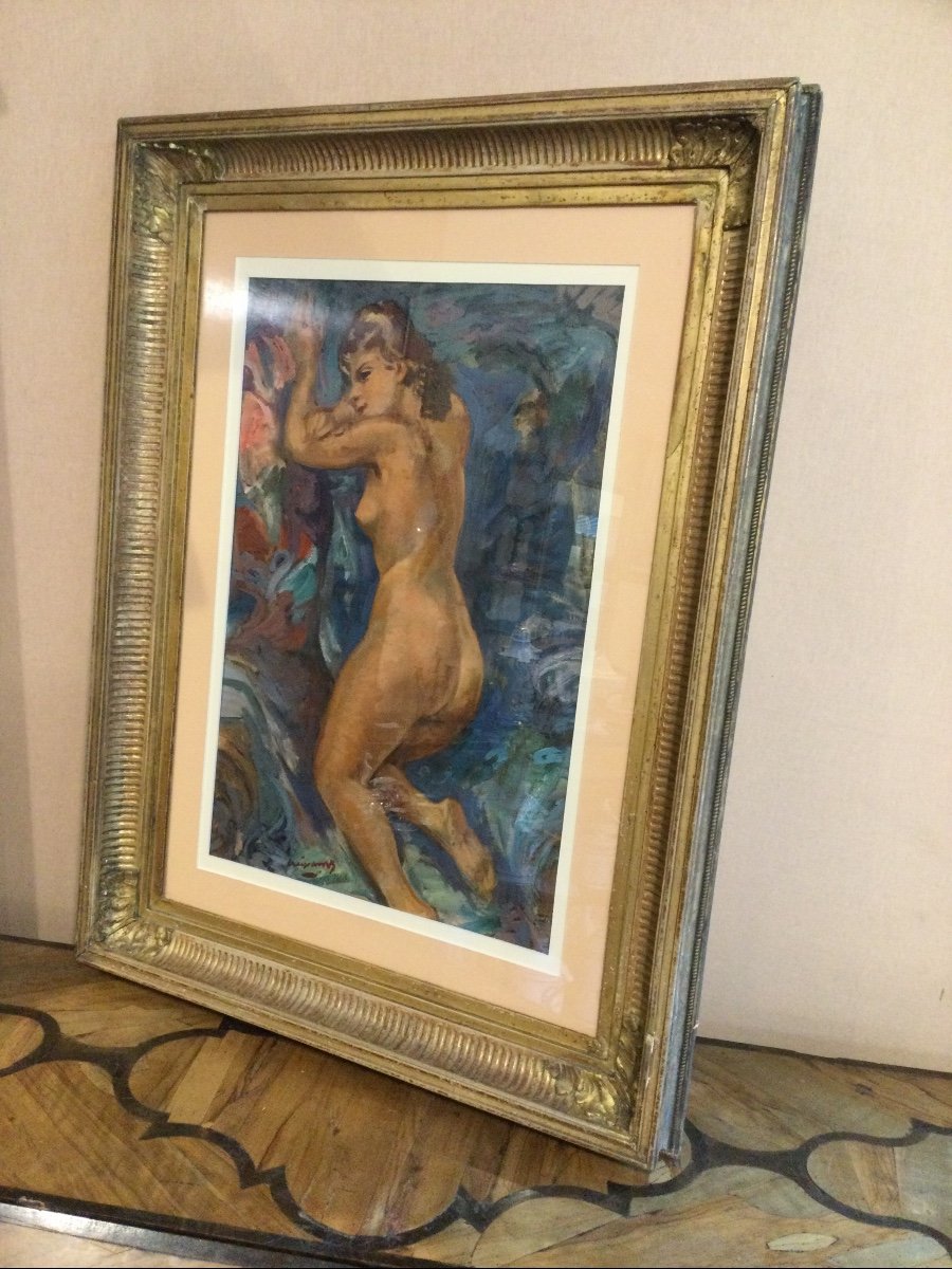 '' FEMME NUE AGENOUILLÉE'' , Huile Sur Toile De Pierre Creixams, Peintre ESPAGNOL-photo-2