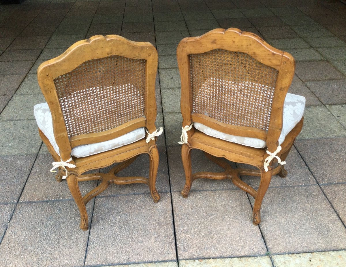 Paire de  Chaises Louis XV Cannées à Dossier ''à La Reine''-photo-3