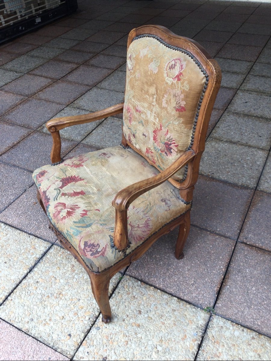 Un Fauteuil Louis XV d'époque XVIIIe Siècle à Dossier Plat-photo-2